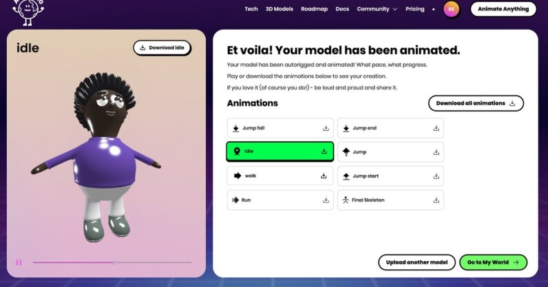 You are currently viewing New AI tool promises to rig and animate static models within moments
<span class="bsf-rt-reading-time"><span class="bsf-rt-display-label" prefix=""></span> <span class="bsf-rt-display-time" reading_time="2"></span> <span class="bsf-rt-display-postfix" postfix="min read"></span></span><!-- .bsf-rt-reading-time -->